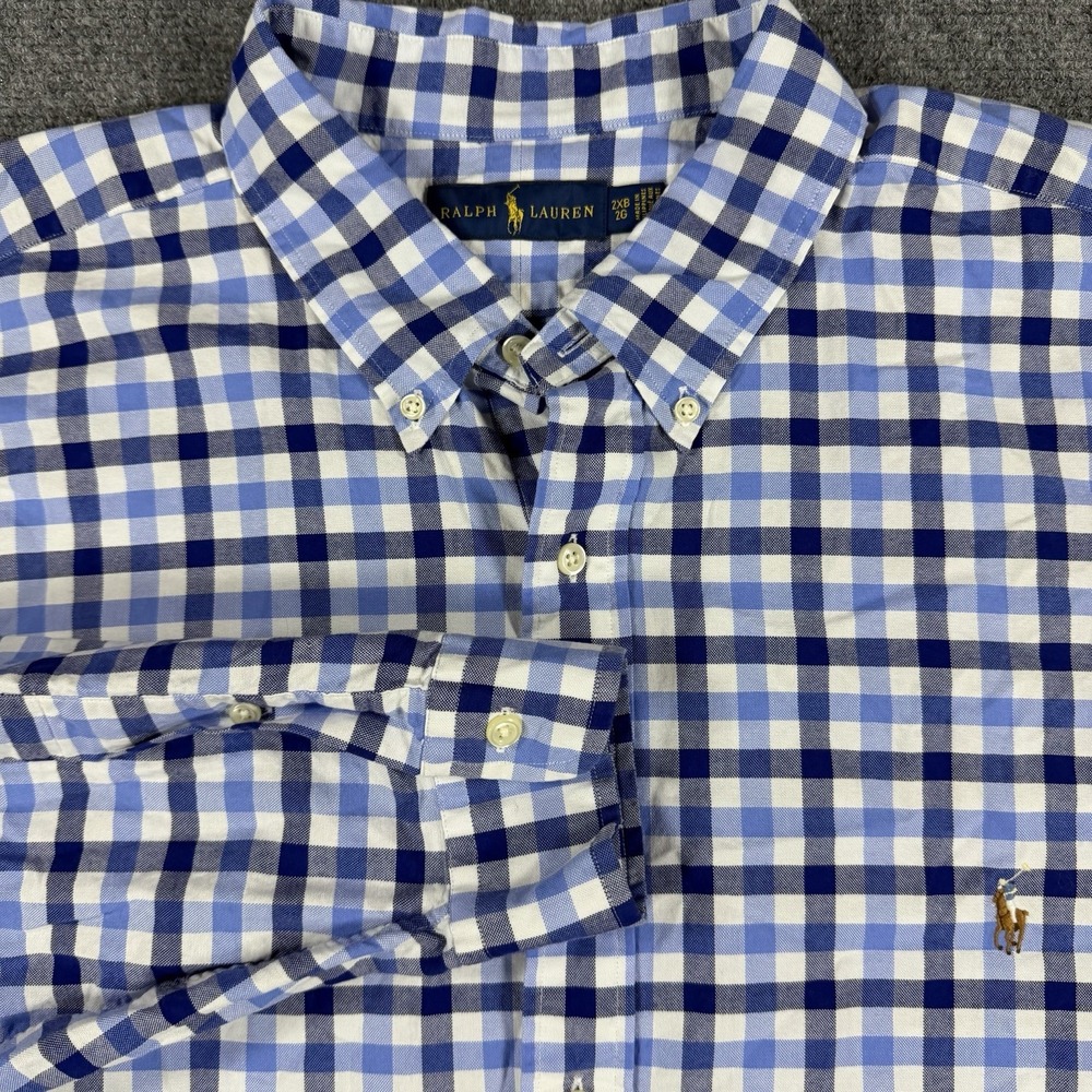 Ralph Lauren Shirt Mens 2XB Big Blue Check Flesh Pony Oxford Button Down Preppy